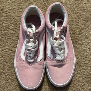 Vans Women's Blush Pink and White Sneakers